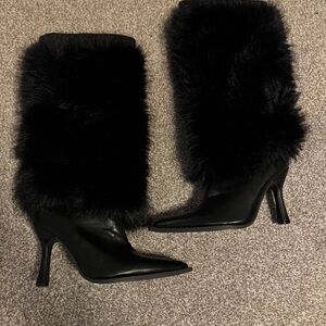 Chic Black Fur Heeled Boots